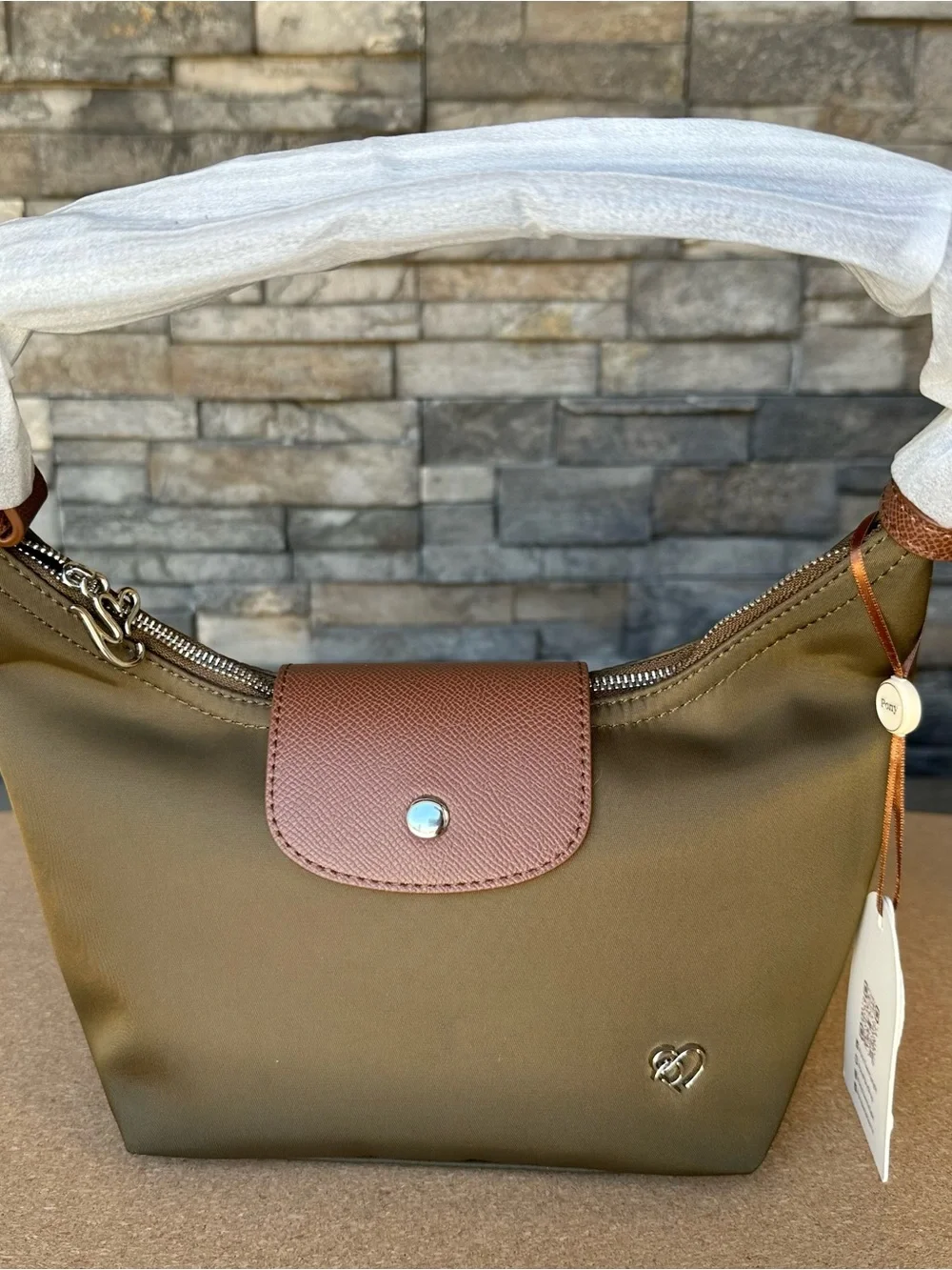 Pony Twentyeight Coffee Color MOYA Nylon Shoulder Bag with Brown Flap